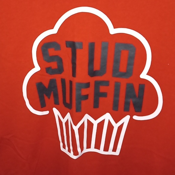 Celebrate Brand- Red " Stud Muffin" Short Sleeve Tee-(14-16) kids - Picture 1 of 4